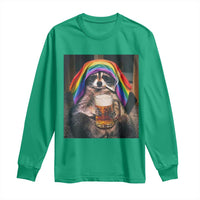 LGBTQ Pride Raccoon Rainbow Flag Long Sleeve Shirt Funny Drinking Beer