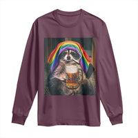 LGBTQ Pride Raccoon Rainbow Flag Long Sleeve Shirt Funny Drinking Beer