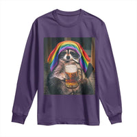 LGBTQ Pride Raccoon Rainbow Flag Long Sleeve Shirt Funny Drinking Beer