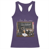 Funny Raccoon Graduation Racerback Tank Top I Live Here Now