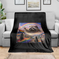 LGBTQ Pride Raccoon Rainbow Flag Throw Blanket Two Raccoons Howling to The Rainbow