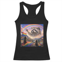 LGBTQ Pride Raccoon Rainbow Flag Racerback Tank Top Two Raccoons Howling to The Rainbow