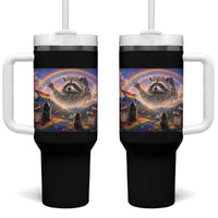 LGBTQ Pride Raccoon Rainbow Flag Tumbler With Handle Two Raccoons Howling to The Rainbow