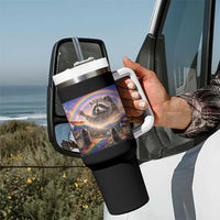 LGBTQ Pride Raccoon Rainbow Flag Tumbler With Handle Two Raccoons Howling to The Rainbow