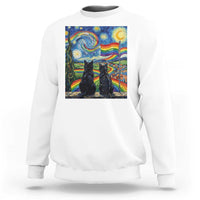 Cat Gay Pride Sweatshirt Starry Night Style LGBTQ Pride Support