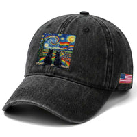 Cat Gay Pride Washed Cotton Baseball Cap Starry Night Style LGBTQ Pride Support