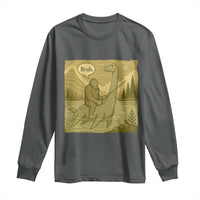 Funny Bigfoot Fishing Long Sleeve Shirt Sasquatch Loch Ness Monster Introvert Bruh - Wonder Print Shop