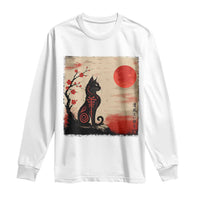 Kawaii Anime Cat Japanese Cherry Blossom Long Sleeve Shirt - Wonder Print Shop