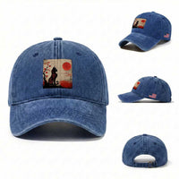 Kawaii Anime Cat Japanese Cherry Blossom Washed Cotton Baseball Cap