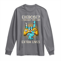 Funny Gamer Skeleton Hand Long Sleeve Shirt Exercise I Thought You Said Extra Lives - Wonder Print Shop