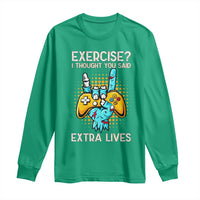 Funny Gamer Skeleton Hand Long Sleeve Shirt Exercise I Thought You Said Extra Lives - Wonder Print Shop