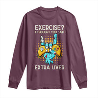 Funny Gamer Skeleton Hand Long Sleeve Shirt Exercise I Thought You Said Extra Lives - Wonder Print Shop