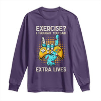 Funny Gamer Skeleton Hand Long Sleeve Shirt Exercise I Thought You Said Extra Lives - Wonder Print Shop