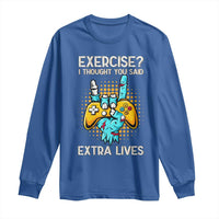 Funny Gamer Skeleton Hand Long Sleeve Shirt Exercise I Thought You Said Extra Lives - Wonder Print Shop