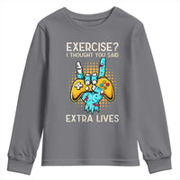 Funny Gamer Skeleton Hand Youth Sweatshirt Exercise I Thought You Said Extra Lives - Wonder Print Shop