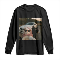 Cats Selfie Meme Long Sleeve Shirt Funny Black Cat Smoking Cigarette With Car - Wonder Print Shop