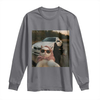 Cats Selfie Meme Long Sleeve Shirt Funny Black Cat Smoking Cigarette With Car - Wonder Print Shop