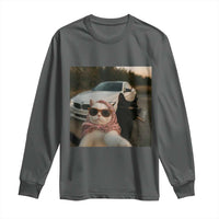 Cats Selfie Meme Long Sleeve Shirt Funny Black Cat Smoking Cigarette With Car - Wonder Print Shop