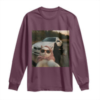 Cats Selfie Meme Long Sleeve Shirt Funny Black Cat Smoking Cigarette With Car - Wonder Print Shop