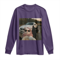 Cats Selfie Meme Long Sleeve Shirt Funny Black Cat Smoking Cigarette With Car - Wonder Print Shop