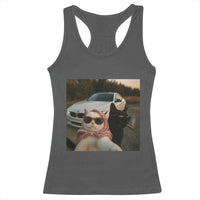 Cats Selfie Meme Racerback Tank Top Funny Black Cat Smoking Cigarette With Car - Wonder Print Shop