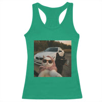 Cats Selfie Meme Racerback Tank Top Funny Black Cat Smoking Cigarette With Car - Wonder Print Shop