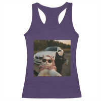 Cats Selfie Meme Racerback Tank Top Funny Black Cat Smoking Cigarette With Car - Wonder Print Shop