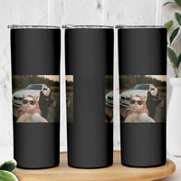 Cats Selfie Meme Skinny Tumbler Funny Black Cat Smoking Cigarette With Car