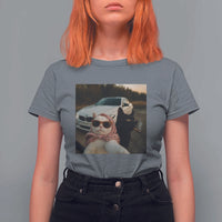 Cats Selfie Meme T Shirt For Women Funny Black Cat Smoking Cigarette With Car - Wonder Print Shop