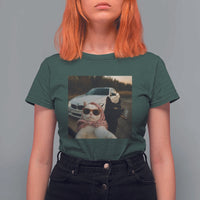 Cats Selfie Meme T Shirt For Women Funny Black Cat Smoking Cigarette With Car - Wonder Print Shop