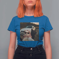 Cats Selfie Meme T Shirt For Women Funny Black Cat Smoking Cigarette With Car - Wonder Print Shop