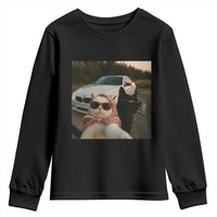 Cats Selfie Meme Youth Sweatshirt Funny Black Cat Smoking Cigarette With Car - Wonder Print Shop