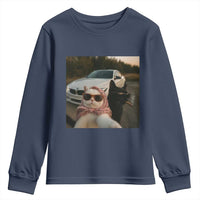 Cats Selfie Meme Youth Sweatshirt Funny Black Cat Smoking Cigarette With Car - Wonder Print Shop