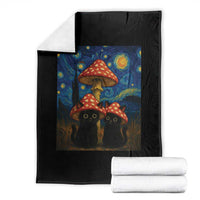 Cute Black Cat Mushroom Throw Blanket Stary Night Vangogh Amanita Muscaria - Wonder Print Shop