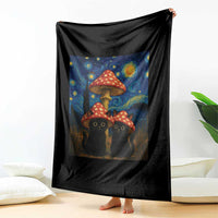 Cute Black Cat Mushroom Throw Blanket Stary Night Vangogh Amanita Muscaria - Wonder Print Shop