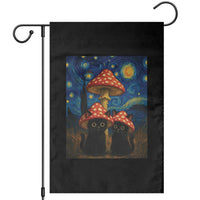 Cute Black Cat Mushroom Garden Flag Stary Night Vangogh Amanita Muscaria - Wonder Print Shop