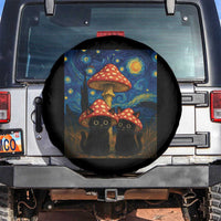 Cute Black Cat Mushroom Spare Tire Cover Stary Night Vangogh Amanita Muscaria - Wonder Print Shop
