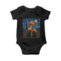 Cute Black Cat Mushroom Baby Onesie Stary Night Vangogh Amanita Muscaria - Wonder Print Shop