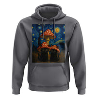 Cute Black Cat Mushroom Hoodie Stary Night Vangogh Amanita Muscaria - Wonder Print Shop