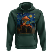 Cute Black Cat Mushroom Hoodie Stary Night Vangogh Amanita Muscaria - Wonder Print Shop