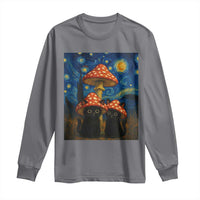 Cute Black Cat Mushroom Long Sleeve Shirt Stary Night Vangogh Amanita Muscaria - Wonder Print Shop