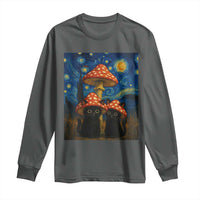 Cute Black Cat Mushroom Long Sleeve Shirt Stary Night Vangogh Amanita Muscaria - Wonder Print Shop