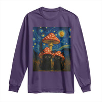 Cute Black Cat Mushroom Long Sleeve Shirt Stary Night Vangogh Amanita Muscaria - Wonder Print Shop