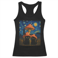 Cute Black Cat Mushroom Racerback Tank Top Stary Night Vangogh Amanita Muscaria - Wonder Print Shop