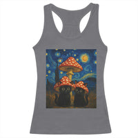 Cute Black Cat Mushroom Racerback Tank Top Stary Night Vangogh Amanita Muscaria - Wonder Print Shop