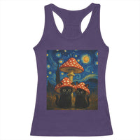 Cute Black Cat Mushroom Racerback Tank Top Stary Night Vangogh Amanita Muscaria - Wonder Print Shop