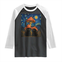 Cute Black Cat Mushroom Raglan Shirt Stary Night Vangogh Amanita Muscaria - Wonder Print Shop