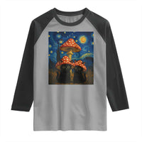 Cute Black Cat Mushroom Raglan Shirt Stary Night Vangogh Amanita Muscaria - Wonder Print Shop