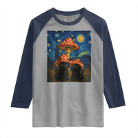 Cute Black Cat Mushroom Raglan Shirt Stary Night Vangogh Amanita Muscaria - Wonder Print Shop