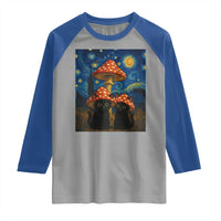 Cute Black Cat Mushroom Raglan Shirt Stary Night Vangogh Amanita Muscaria - Wonder Print Shop